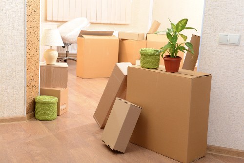 Organised household items placed into storage for renovation or decluttering